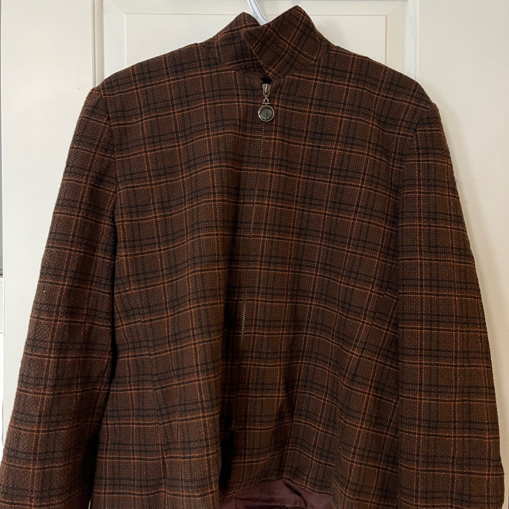 Brown Plaid Wool-Blend Blazer